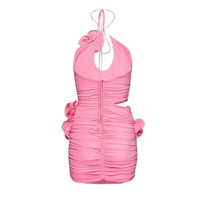 Women's%20Halter%20Bodycon%20Mini%20Dress,%20Sleeveless%20Cutout%203D%20Flower%20Ruched%20Club%20Party%20Dress%20-%20Image%203