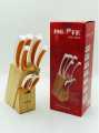7 PCS Stainless Steel Kitchen Knife Set with Wooden Block Set Chef Bread Slicer Utility Paring Knives Kitchen Scissors. 