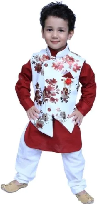 Boys Festive & Party Kurta, Waistcoat and Pyjama Set