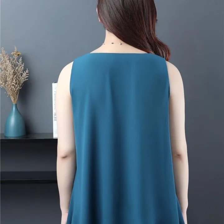2024%20Summer%20Double-Layer%20Chiffon%20Camisole%20Women's%20Inner%20Loose%20Chiffon%20Shirt%20Women's%20Sleeveless%20Blouse%20plus%20Size%20Outer%20Wear%20Underwear%20-%20Image%205
