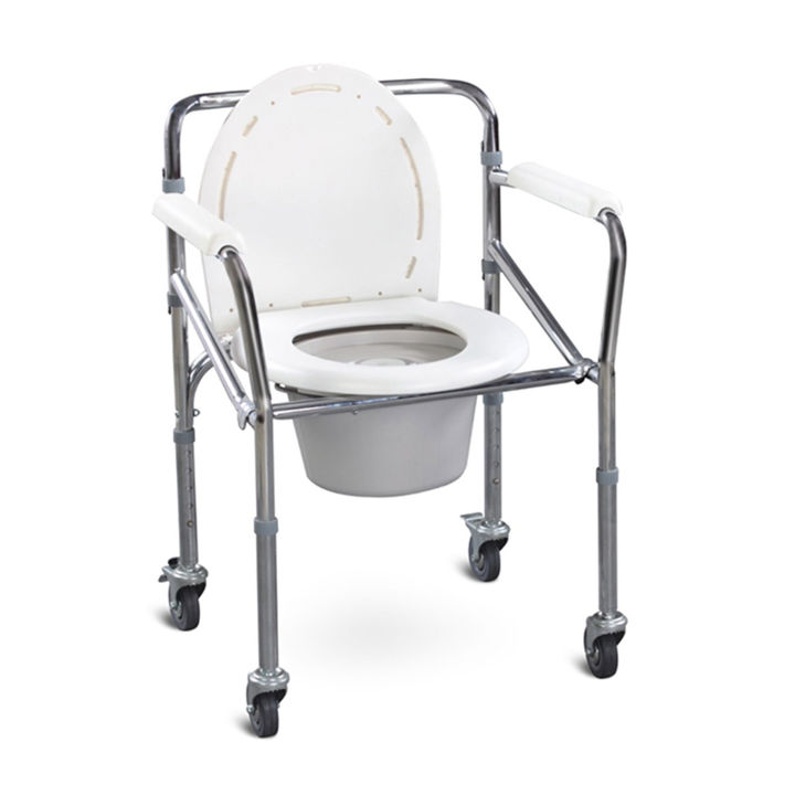 Commode Chair With Wheel - 3-in-1 Foldable Height Adjustable Commode ...