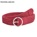 【LRTYUWE 925 Silver MALL】RAINIE SEAN Knitted Women Belt Vintage Ladies for Trousers Solid Red Camel Coffee Gray Navy Strap Belt 105cm. 
