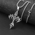 Fashion Vintage Flame Cross Pendant Necklace For Women Men Long Chain Punk Goth Trendy Accessories Choker Gothic Jewelry. 