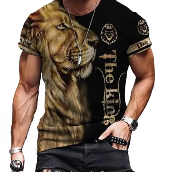 Black Lion The King Sublimation Printed T-Shirt 190Gsm Soft High Quality Material.