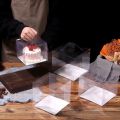 4 Sizes Transparent Cake Square Boxes / PET Paper Bottom Dissert Cake Case Packaging Box for Wedding Birthday Party Decor. 