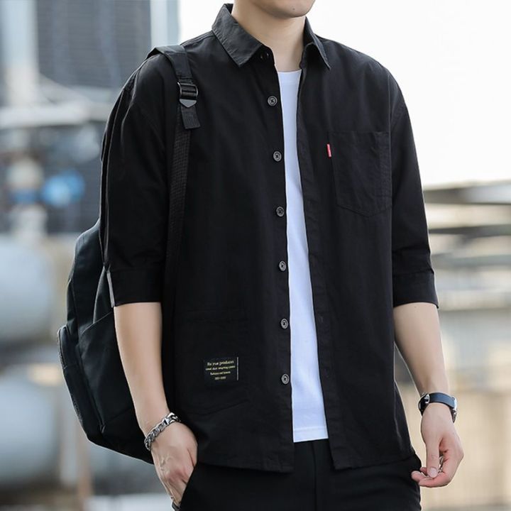 大人気新作 Trendy High-End Summer Versatile Work Men Shirt Sleeve 3/4 Clothing