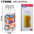 Square/Hexagonal  Glass Food Storage Jars with Airtight Clamp Lids. 