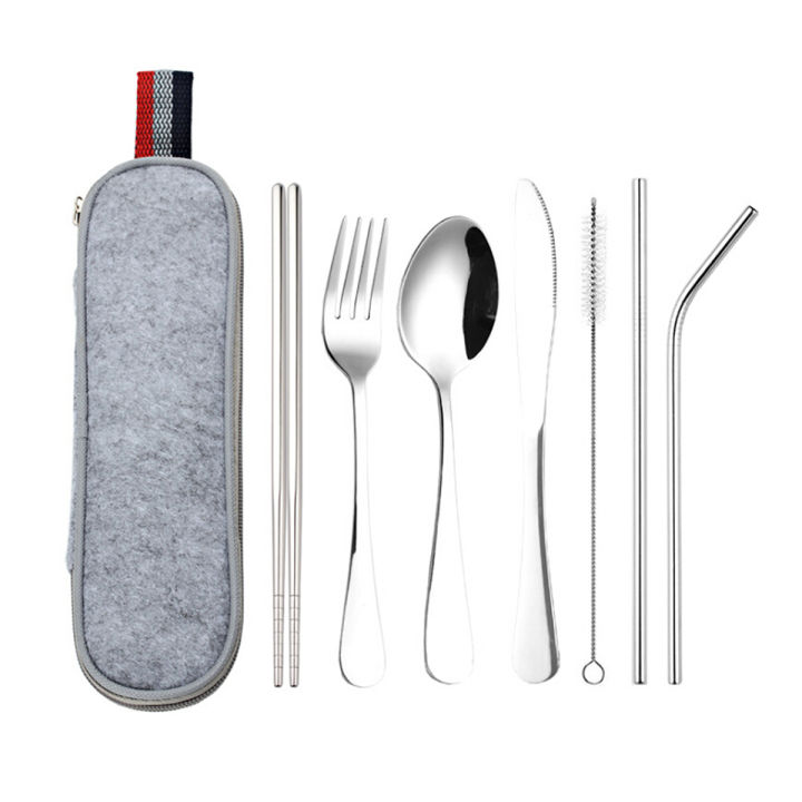 8Pcs Stainless Steel Cutlery Set, Travel Outdoor Utensil with Carrying Case