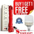 5A  Wire Code / Extension Code / Plate 3 Core  -Copper Wire / , 6 Sockets ( 7 MONTH WARRANTY ) FREE LED BULB. 