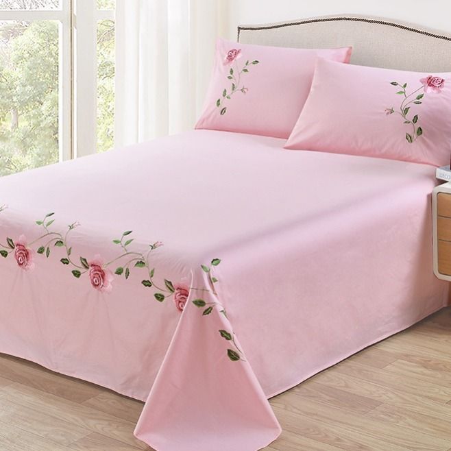 Korean-Style100%25Cotton%20Twill%20Embroidery%20Bed%20Sheet%20and%20Pillowcase%20Three-Piece%20Cotton%20Rose%20Embroidery%20Double%20Linen%20Special%20Offer%20-%20Image%207