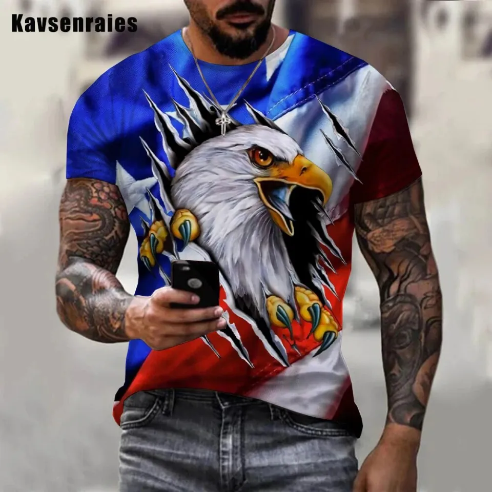 2022 American Eagle Print 3D T-shirt USA Flag Short Sleeve Hip Hop