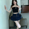 Hot Girl Ruffled Denim Skirt Women's Summer New Korean Style Breasted High Waist Slimming Anti-Emptied Miniskirt. 