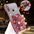For Samsung Galaxy A02 A11 A20s A20 A30 M02 M11 Back Cover with Cute Rabbit Makeup Mirror Stand Luxury Gradient Shiny Plating Glitter Women Phone Case Clear Soft Silicone Protective Cases Pouch Girls. 