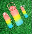 3 in 1 Bottle set/Kit 3 Bottles 2 Liters 900ml 300ml Water Bottles Straw Stickers 3d and 2d Squeeze Leakproof Portable Travel bottles Gym Fitness School Work Ride Trave. 