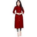 Women Plain casual wear in college, office, function or birthday Cotton Blend Straight Front Slit 6 button Kurti. 