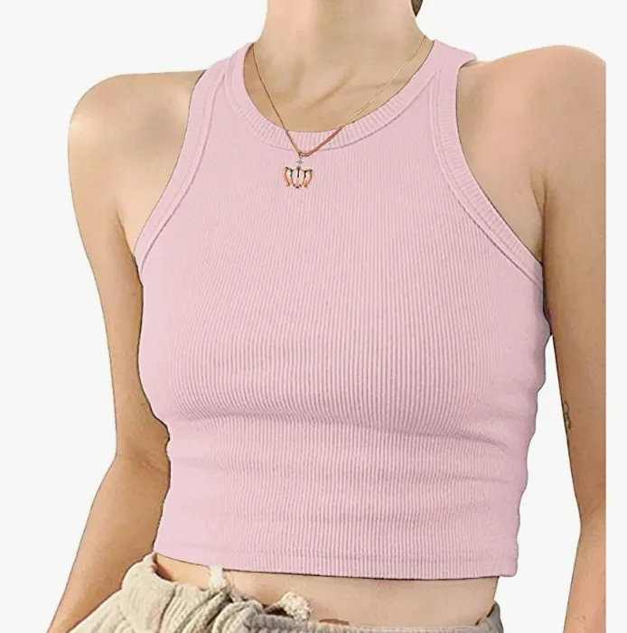 Girls%20/%20Women's%20Round%20Neck%20Crop%20Top,%20Racerback%20Camisole%20Rib-Knit%20Solid%20Sleeveless%20Crop%20Tank%20Top%20-%20Image%202