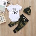 3PCS Baby Boy Clothes Set O-neck Romper+infant Pants+Cap Newborn Outfit. 