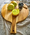 Pizza Board Teak Large Reversible Cutting Board with Handle. 