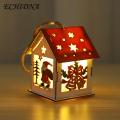 Christmas Tree Ornaments Miniature Led Wooden Christmas House Ornament Battery Powered Xmas Tree Decoration for Southeast Asian Buyers Diy Christmas Decorations. 
