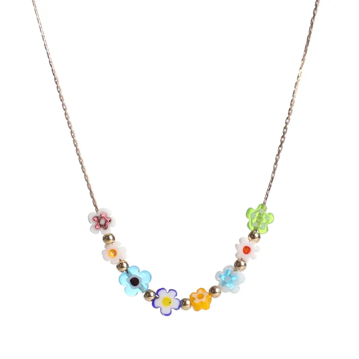 Korean%20Simple%20Cute%20Fashion%20Alloy%20Chain%20Jewelry%20Colorful%20Flower%20Beads%20Pendant%20Necklace%20For%20Women%20Girls%20-%20Image%208