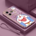 Tecno Spark GO 2024 Glossy Lucky Doraemon Casing Square Edges Plating Back TPU Soft Case Cover. 