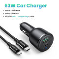 UGREEN 63W Car Charger PD QC 3.0 PPS 45W USB Type C Fast Charging for iPhone 14 13 Samsung Xiaomi Mobile Phone Charger. 