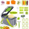 Professional Vegetable Chopper with 12 Functions, Onion and Garlic Dicer, 14-in-1 Multifunctional Food Chopper, Kitchen Vegetable Slicer Cutter, Veggie Chopper with 8 Blades and Container. 