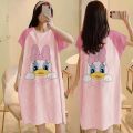 Net Red Pajamas ins Pink Leopard Nightdress Women's Summer Cartoon plus Size Maternity Short Sleeve Home Wear. 