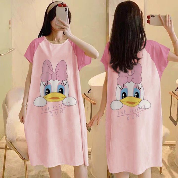 Net Red Pajamas ins Pink Leopard Nightdress Women's Summer Cartoon plus Size Maternity Short Sleeve Home Wear