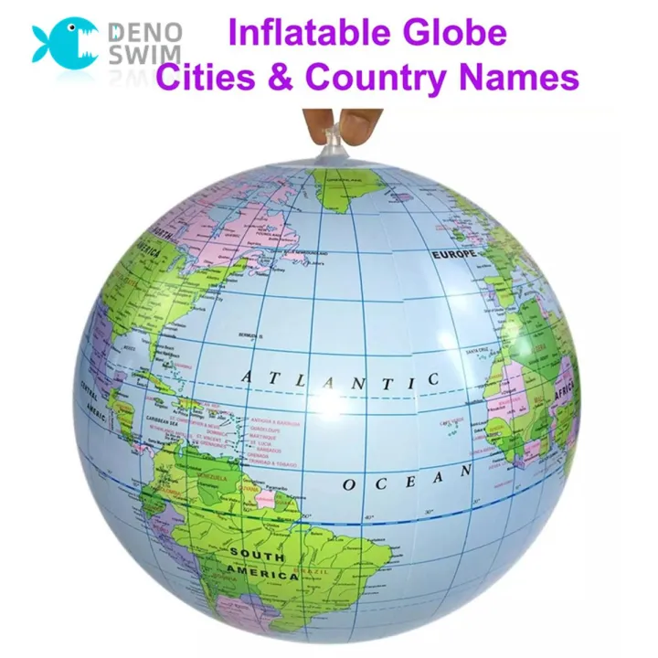 DENOSWIM 40CM Inflatable Globe World Earth Ocean Map Ball Geography Learning Beach Ball Toy Kids PVC Educational Toy