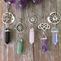 Healing Natural Stone Pendant Necklace Wire Wrap Hexagonal Amethysts Quartz Crystal Necklace Pendulum Chakra Pendulo. 