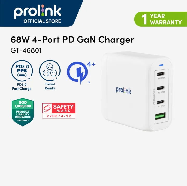 [Super Fast Charge 2.0| 3-in-1 adapter| Charge iPhone 15] Prolink 68W GaN PPS PD Charger IntelliSense-Charge Lenovo/ Dell / ASUS/ Apple Watch/ Laptop