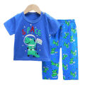 Yfashion 2pcs Boys Cotton Pajamas Set Short Sleeve Trousers Suit Air Conditioning Clothes For 1-6 Years Old Kids. 