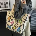 Large-Capacity Canvas Tote Shoulder Bag, Washable Fashionable Messenger Bag for Boys and Girls. 