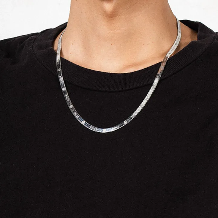 Plating%20Silver%20Flat%20Blade%20Snake%20Chain%20Necklaces%20For%20Men%20Women%20Short%20Paragraph%20Clavicle%20Chain%20-%20Image%204