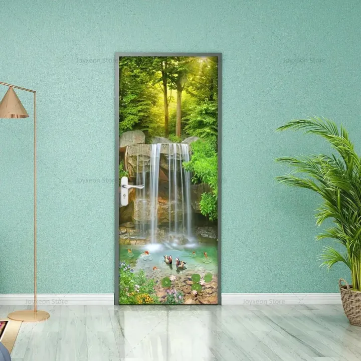 Natural%20Style%20Door%20Green%20Deep%20Forest%20Waterfall%20Scene%20Poster%20Vinyl%20PVC%20Waterproof%20Scratch%20Resistant%20Self-adhesive%20Door%20Sticker%20-%20Image%206