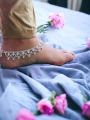 Silver Plated Traditional Zulla Type Anklet Padasaram Foot Jewelry Payals Kolusu With Hanging Type White Stone for Women. 