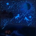 Blue Moon Stars Luminous Wall Stickers for Kids Rooms Decoration Art Fluorescent Unicorn Wall Decals Glow in the Dark Stickers. 