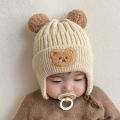 Children Hat Adorable Cartoon Bear Winter Hat with Ear Protection Soft Warm Unisex Baby Beanie for Cold Weather Elastic Knitted Design Perfect for Southeast Asian Buyers Brimless Beanie. 