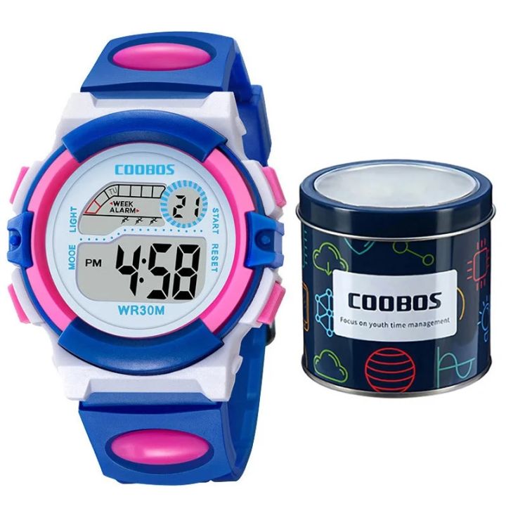 【Funny Bunny Toy Store】Waterproof Kids Watch Pink Blue Girl Sports Led Silicone Digital Watches Date Week Show Children Clock Best Gifts
