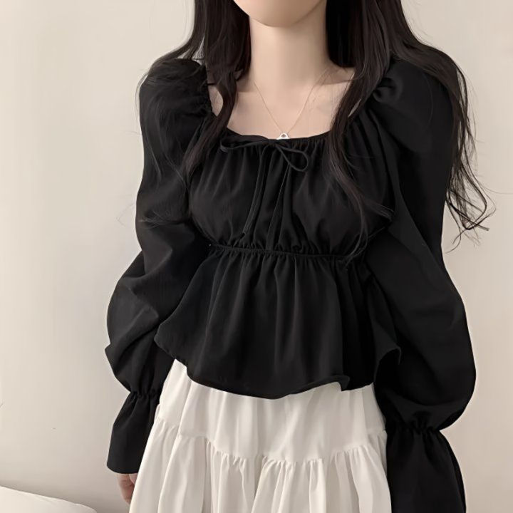 2025%20Fashion%20New%20Ruffle%20White%20Long%20sleeved%20Women's%20Blouses%20Square%20Neck%20Sexy%20Short%20Shirt%20Korean%20Style%20Flare%20Sleeve%20Sweet%20Tops%20-%20Image%206