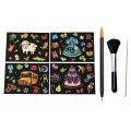 4 Sheet DIY Magic Scratch Painting Paper 1x Bamboo Stick 1x Scraping Painting Pen 1x Black Brush Scraper Drawing Toy. 