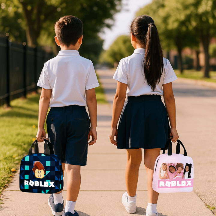 New Large Capicity Roblox Lunch Bag Anime Figure Thermal Children Lunch Box Bag Portable Insulation Ice Bag Student Worker