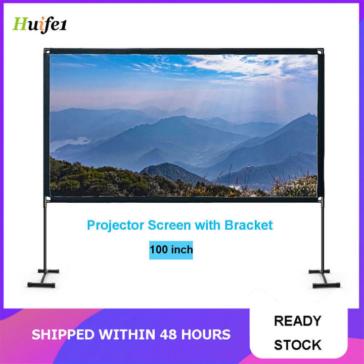 Huife 100inch 16:9 Projector Screen Portable Bracket Projection Screen Folding Projecting Screen Home Theater for Outdoor Home Office