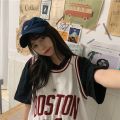 Summer New Korean Style Casual Basketball Jersey Vest Dress Letter Loose Exercise Jersey Mid-Length SleevelessTT-shirt Women's. 