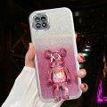 For Samsung Galaxy A12 A22 F42 5G M12 M22 M32 4G M33 M53 M54 Back Cover with 3D Bear Hidden Stand Holder Luxury Gradient Glitter Shiny Girls Phone Cases Lens Camera Protection Soft Silicone Case Pouch Women. 