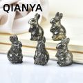 Natural Pyrite Mineral Crystal Carving Rabbit Animal Stone Craft Healing Reiki Home Decoration Figurines Ornament. 