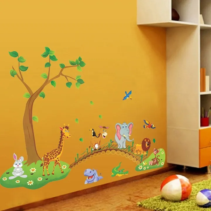 Cartoon%20Elephant%20Giraffe%20Animals%20Theme%20Wall%20Art%20Decal%20Sticker%20Decoration%20for%20Living%20Room%20Nursery%20Baby%20Girl%20Boy%20Kid%20Children's%20Room%20Bedroom%20Decoration%20-%20Image%205