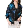 Women See-through Chiffon Coat Stand Collar Long Sleeve Floral Print Sunscreen Coat Zipper Placket Thin Outwear. 