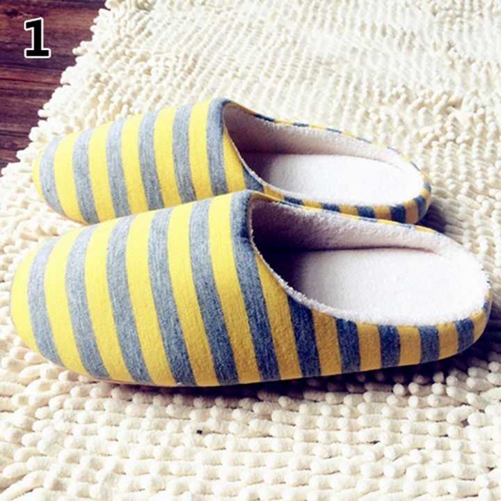 Women\'s Men\'s Winter Striped Warm Soft Anti-Slip  Indoor Shoes Home Slippers